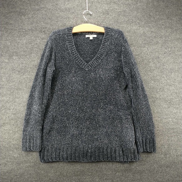 Orvis Women's Pullover Marled Knit Sweater Blue Medium V-Neck Ribbed Hem - Picture 2 of 12